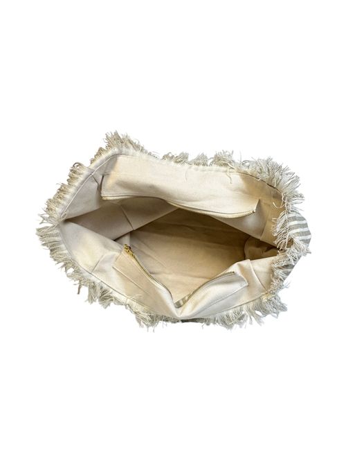 borsa donna vanity in lino a righe beige e bianco MC2 Saint Barth | VANITY LINEN-LINEN STRIPESV11